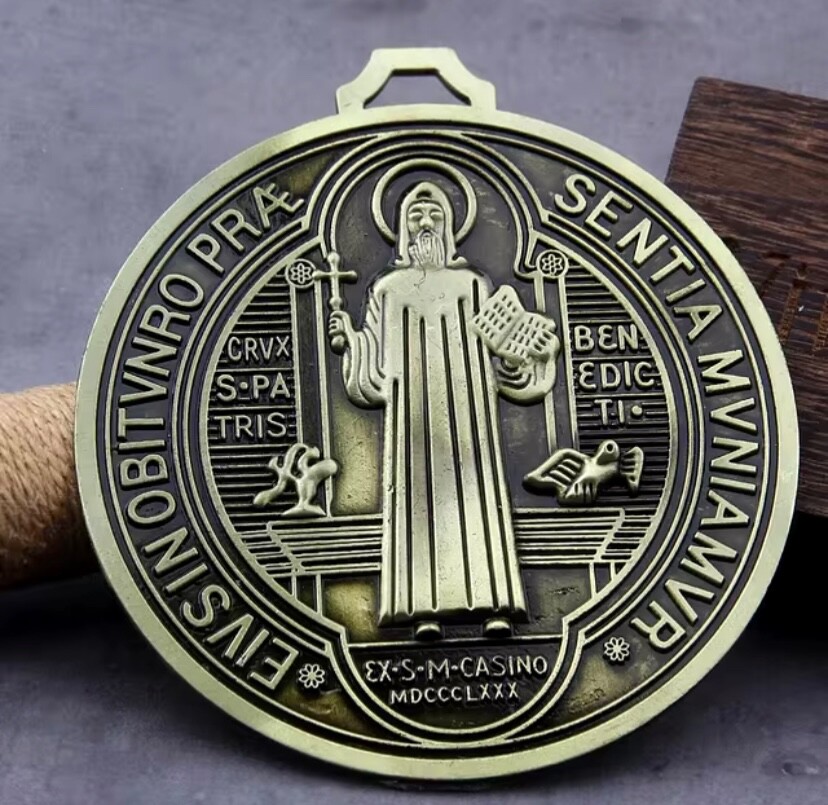 Catholic St Benedict Large 5” Medal 5oz Golden Color Medalla de San Benito