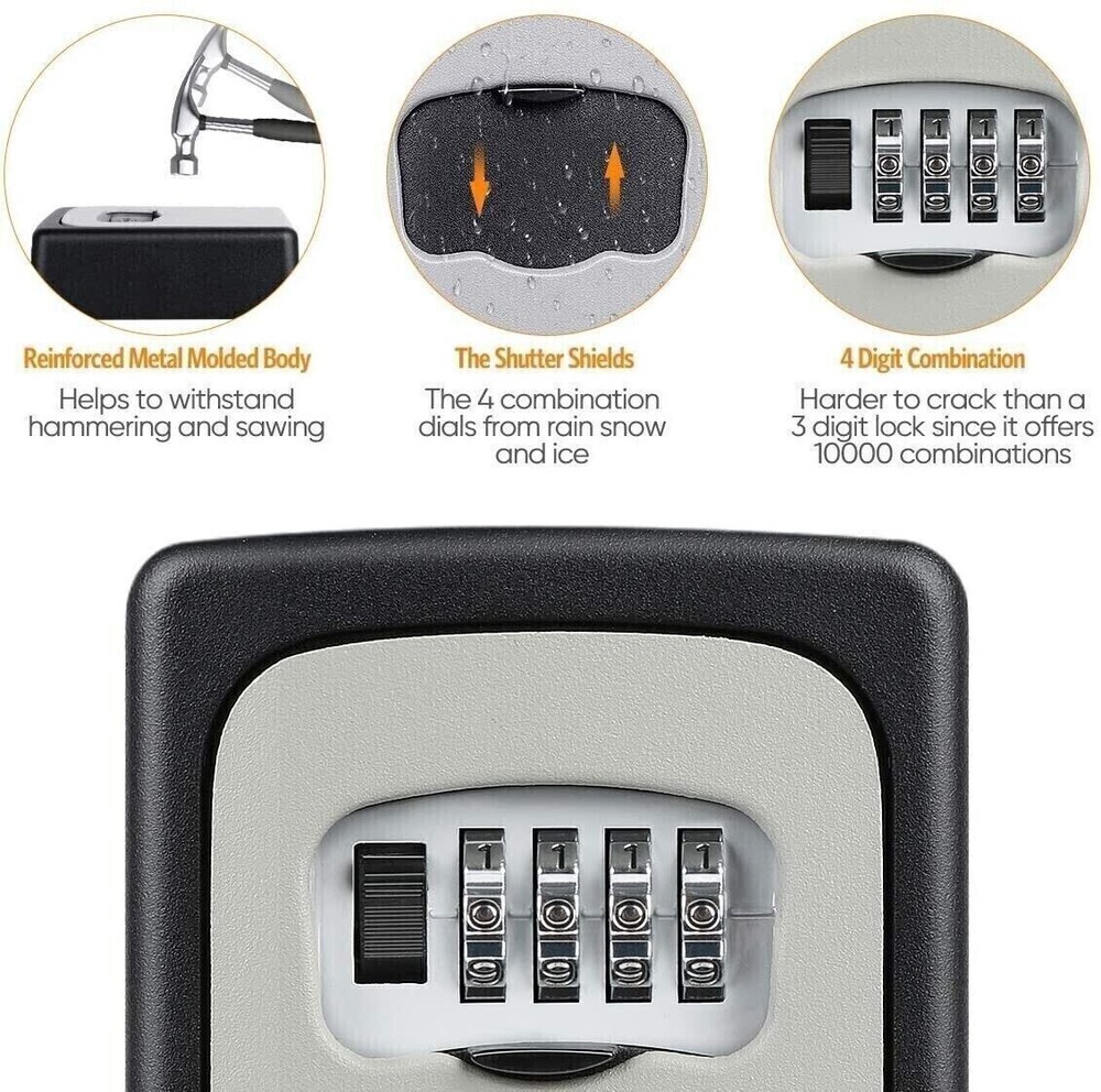 4 Digit Key Safe Lock Box Combination Wall Mount Security Storage Case Organizer