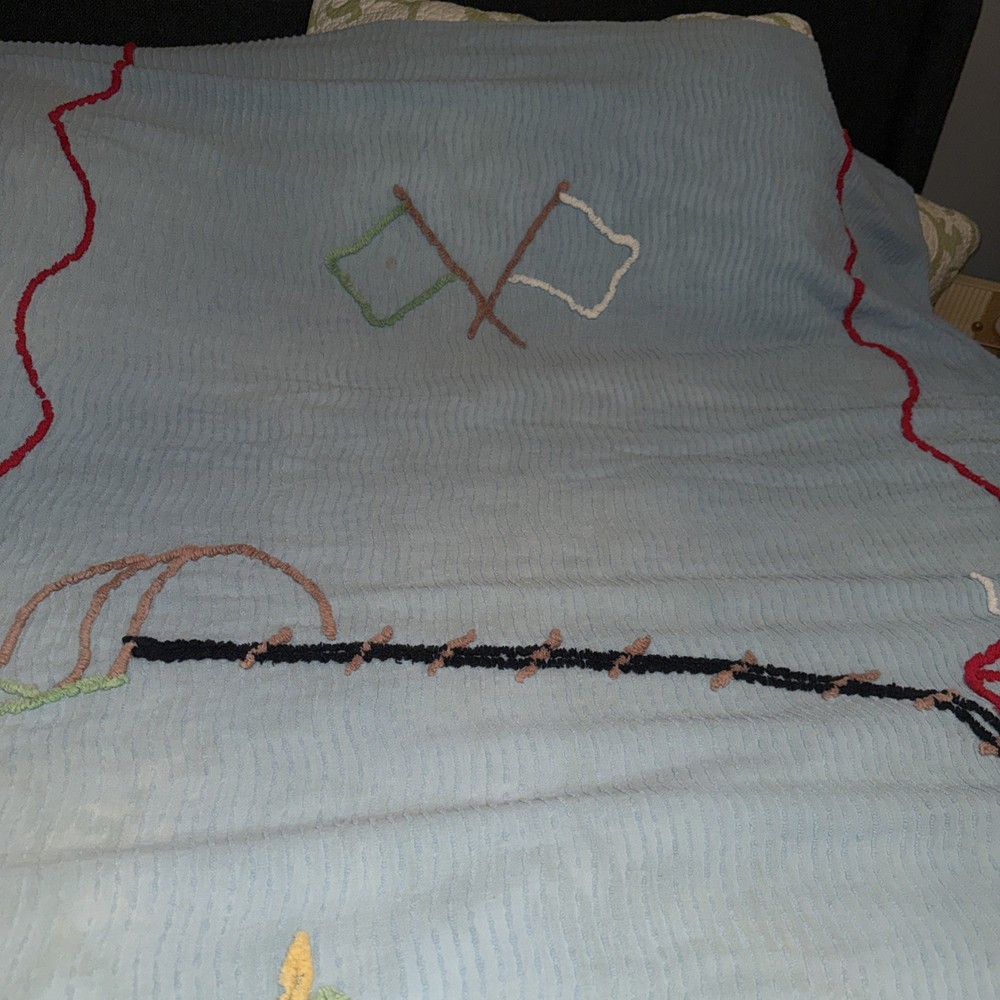RARE chenille Train Bedspread 72x98