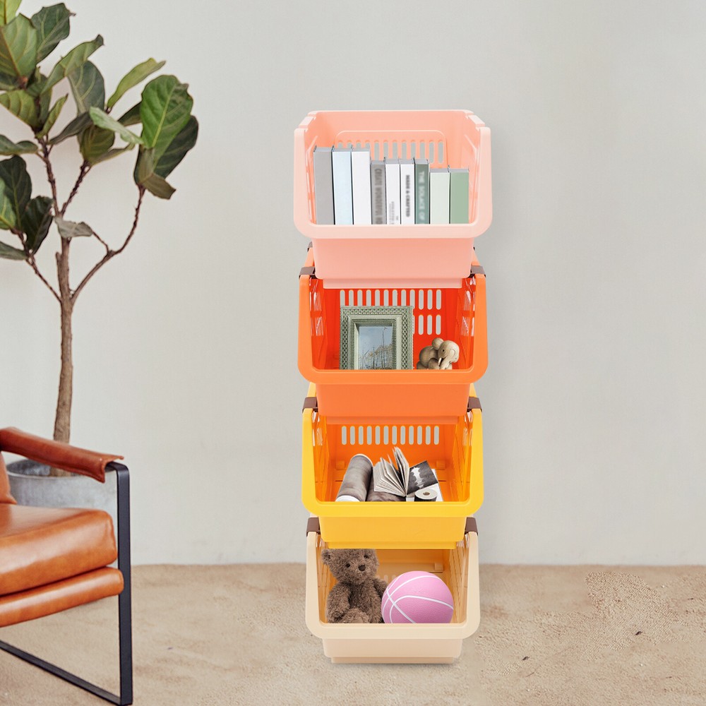 4PACK Household Plastic Storage Baskets, Small Pantry Organizer Bins Stackable