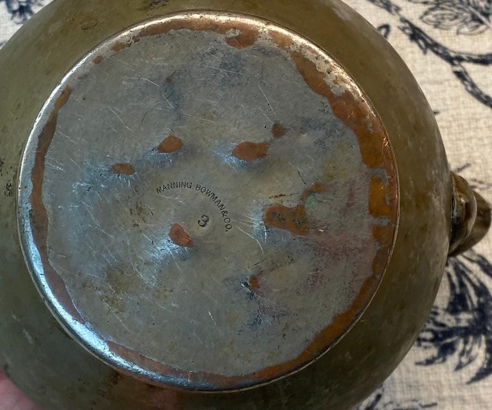 ANTIQUE MANNING BOWMAN & CO. #3 COFFEE/TEA POT ?PEWTER?