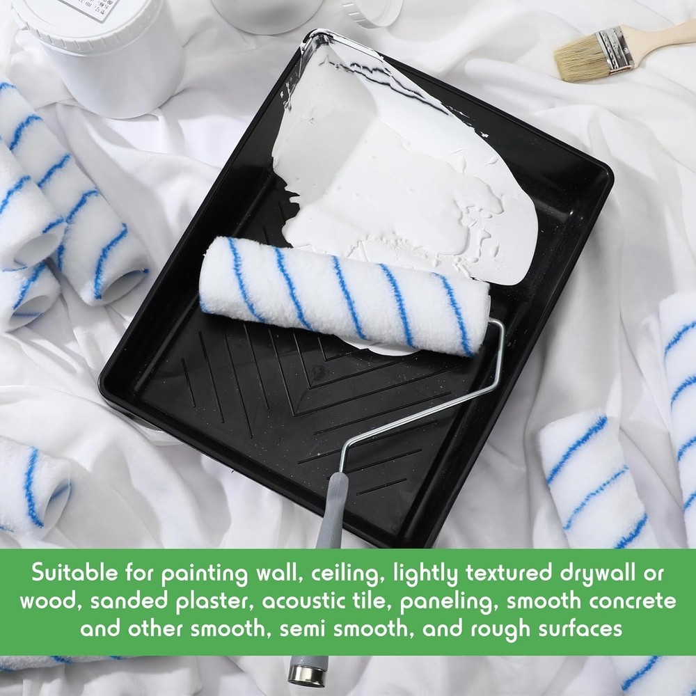 48-Pc 9"x1/2" Microfiber Paint Roller Covers, High-Capacity, Blue Stripe48-Pc 9"
