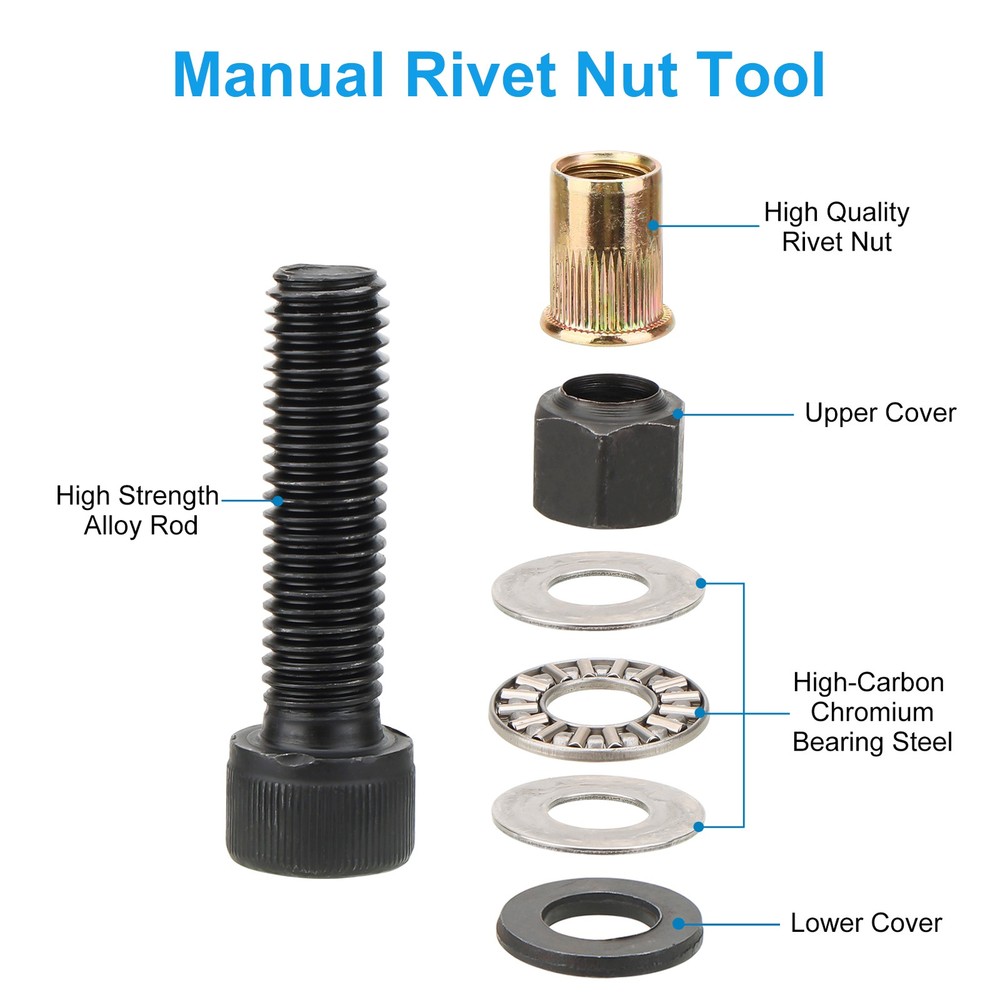 36pcs Manual Rivet Nut Tool Adapter Carbon Steel Head Threaded Insert Rivnut Set