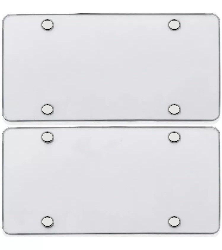 2 UNBREAKABLE CLEAR FLAT LICENSE PLATE MOUNT HOLDER FRAME BUMPER SHIELD COVER