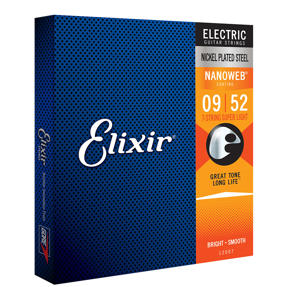 Elixir 12007 Nanoweb Coating Electric Guitar Strings 7-String Super Light (9-52)