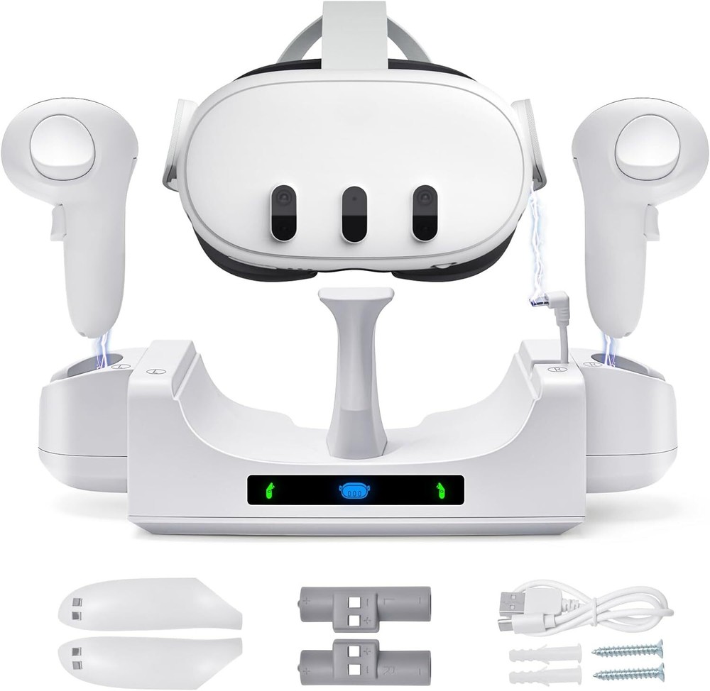 Charging Dock for Quest 3 Controller and Headset with 2 Rechargeable Batteries