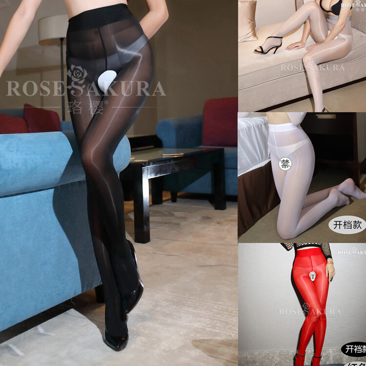 Women's Crotchless Ultra Oily Shiny Glossy Open Gusset Pantyhose Stockings 0811