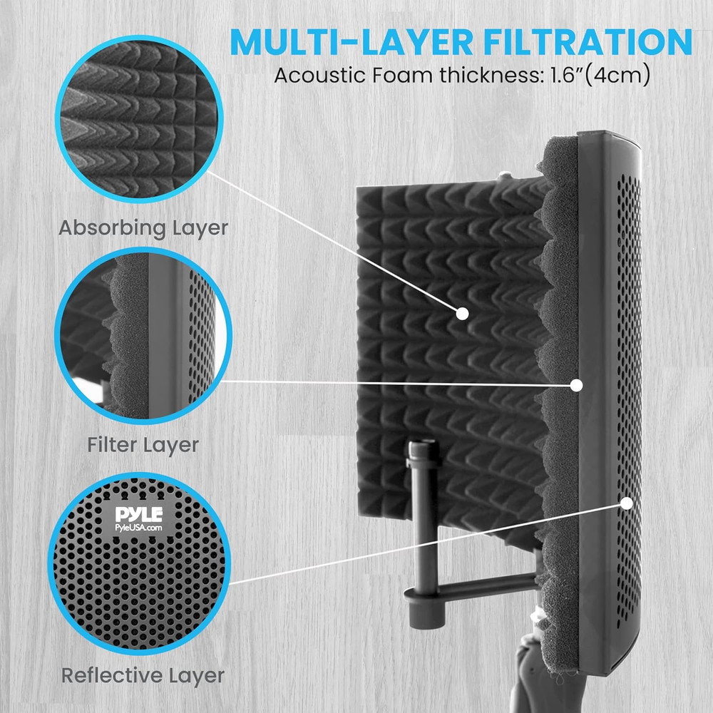 usa Microphone Isolation Shield- 3 Panel Noise Absorbing Record Booth Studio Aco