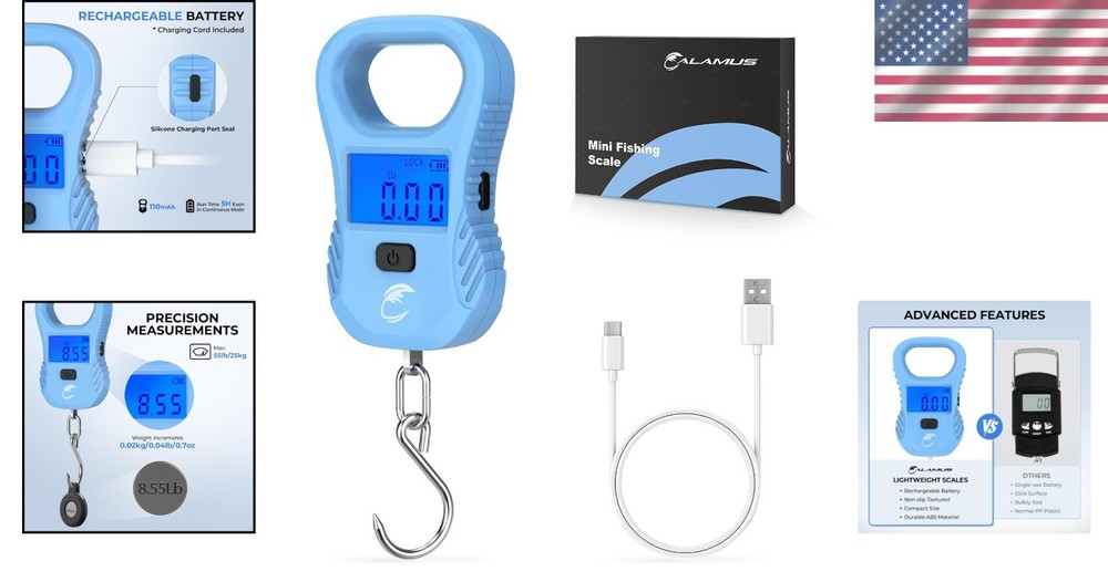 Durable Lightweight Fish Scale with Rechargeable USB & High Precision Readout