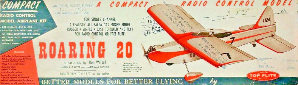 Rare ROARING 20 PLAN + CONSTRUCTION ARTICLE forTake-Along RC Article Model Plane