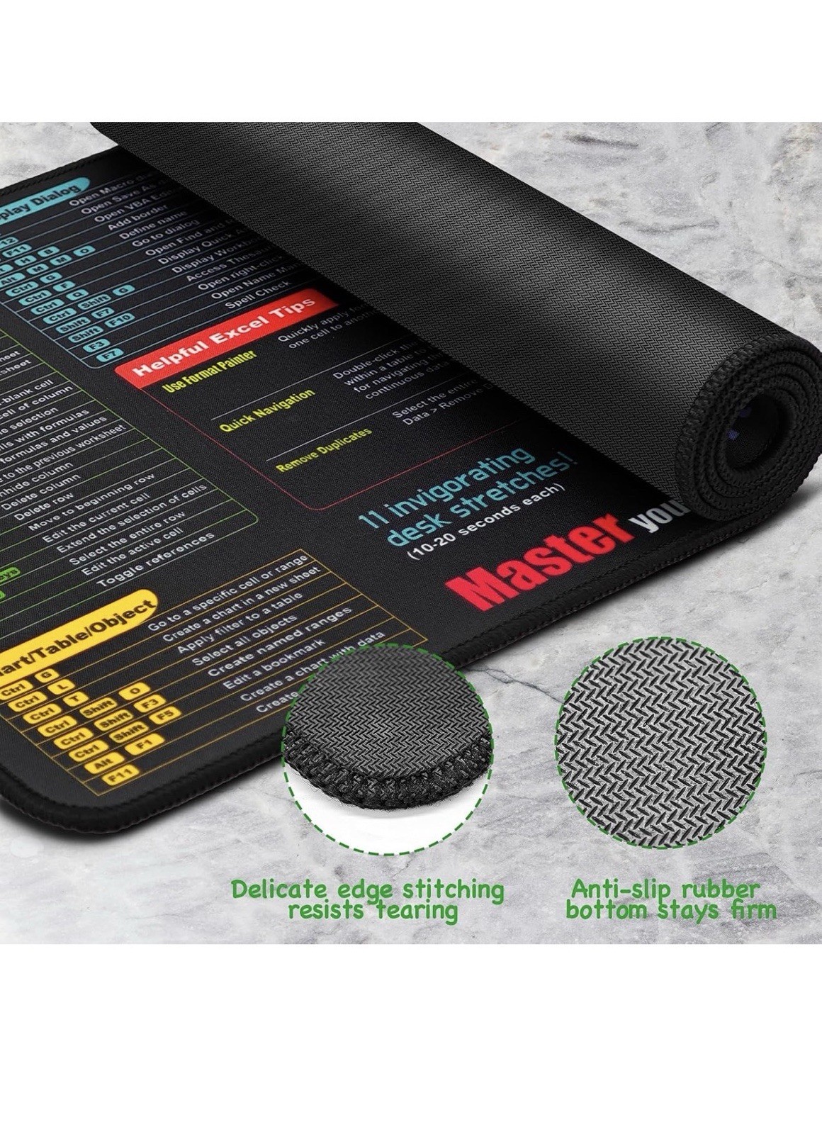 Excel Cheat Sheet Desk Pad, Updated Shortcuts Mouse Pad (31.5"X11.8") | Keyboard