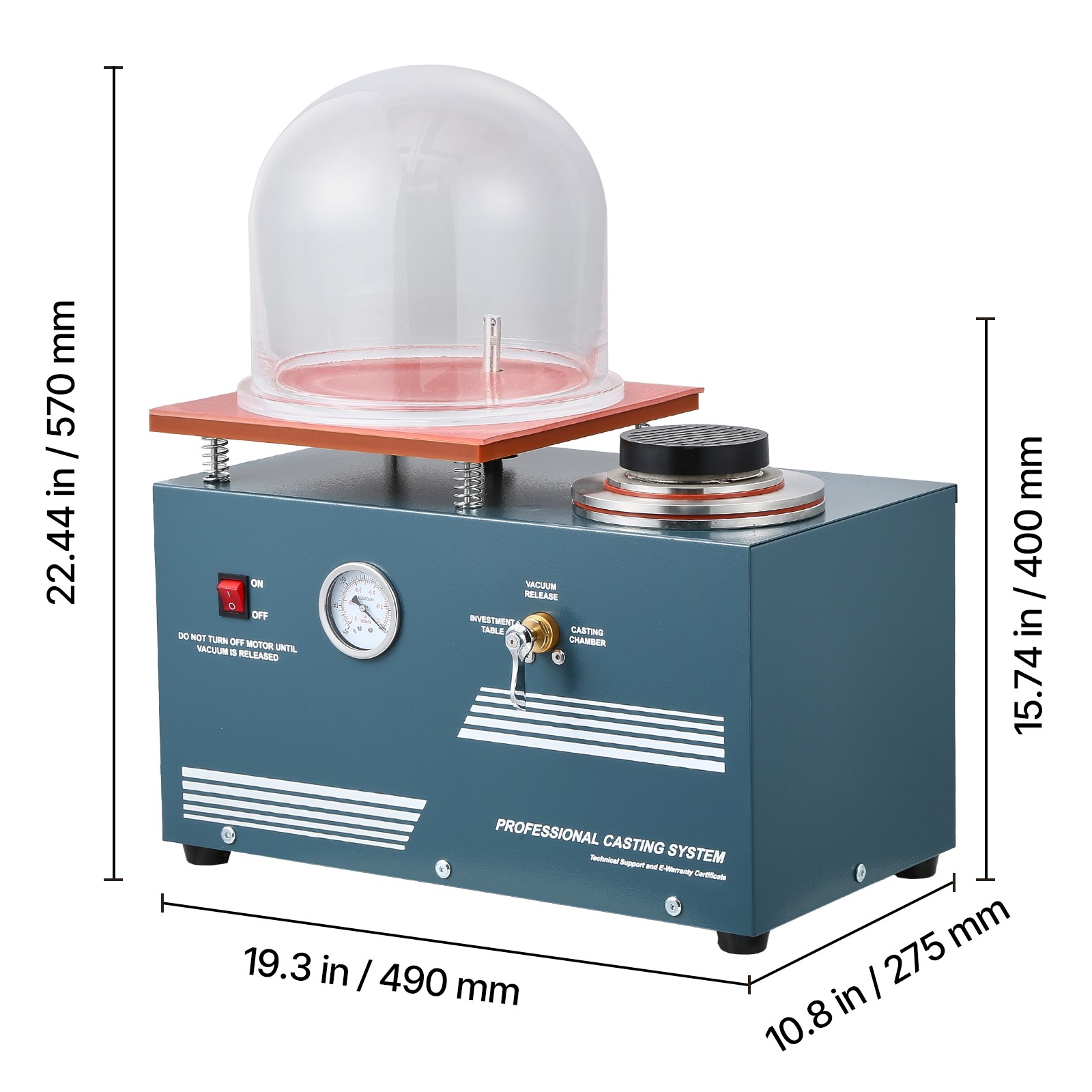 Vacuum Investing Casting Machine 290W Power 3 CFM Pump and Bell Jar for Jewelry