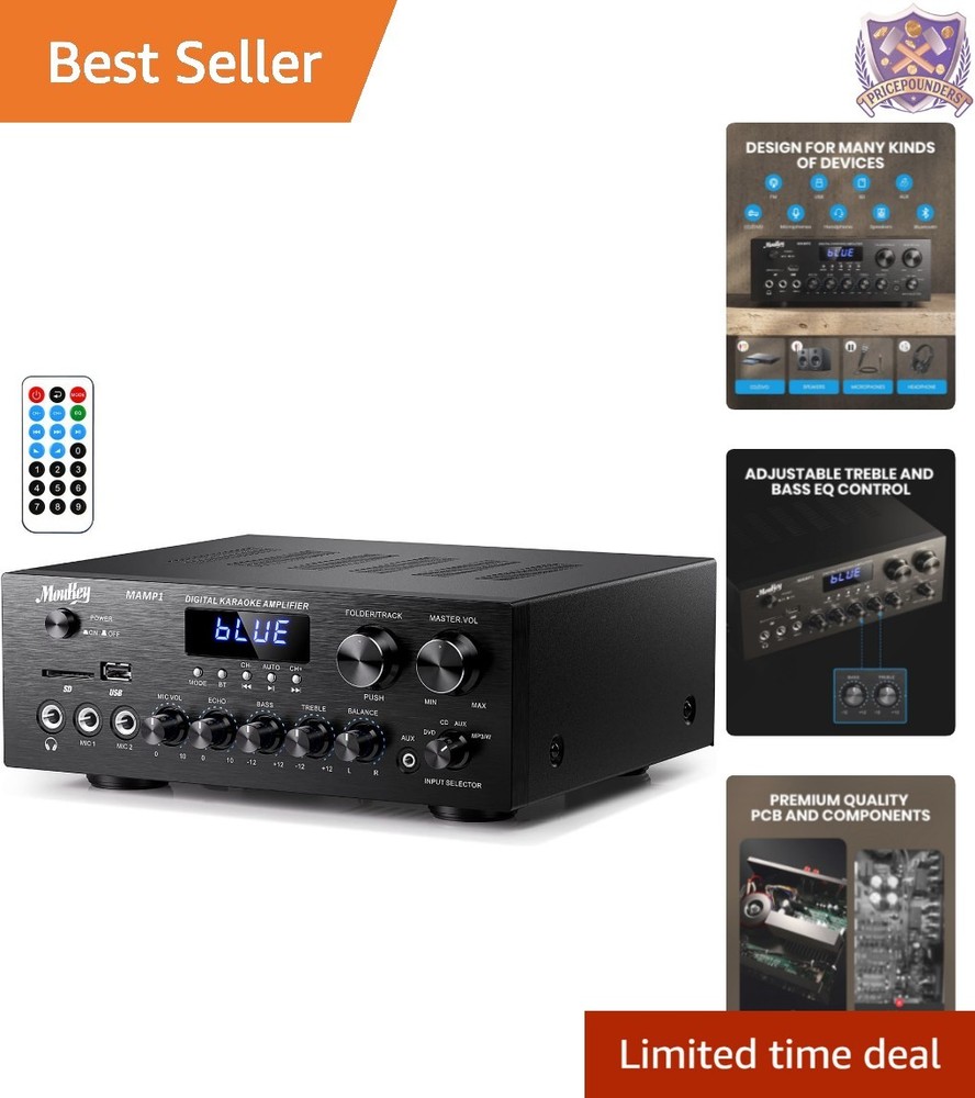 Compact 2.0 Channel Bluetooth Audio Amplifier & Karaoke System with LED Display