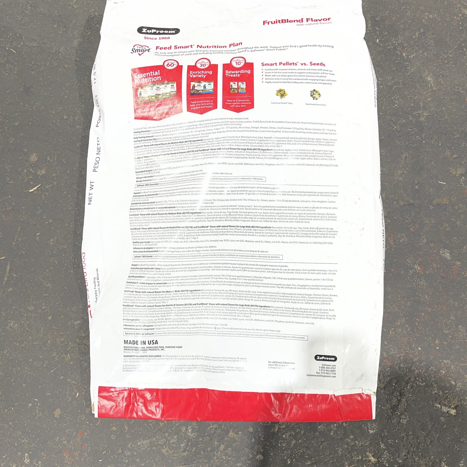 Zupreem FruitBlend 17.5 Pound FRESH Pellets Food Parrot Fruit Blend Medium Large