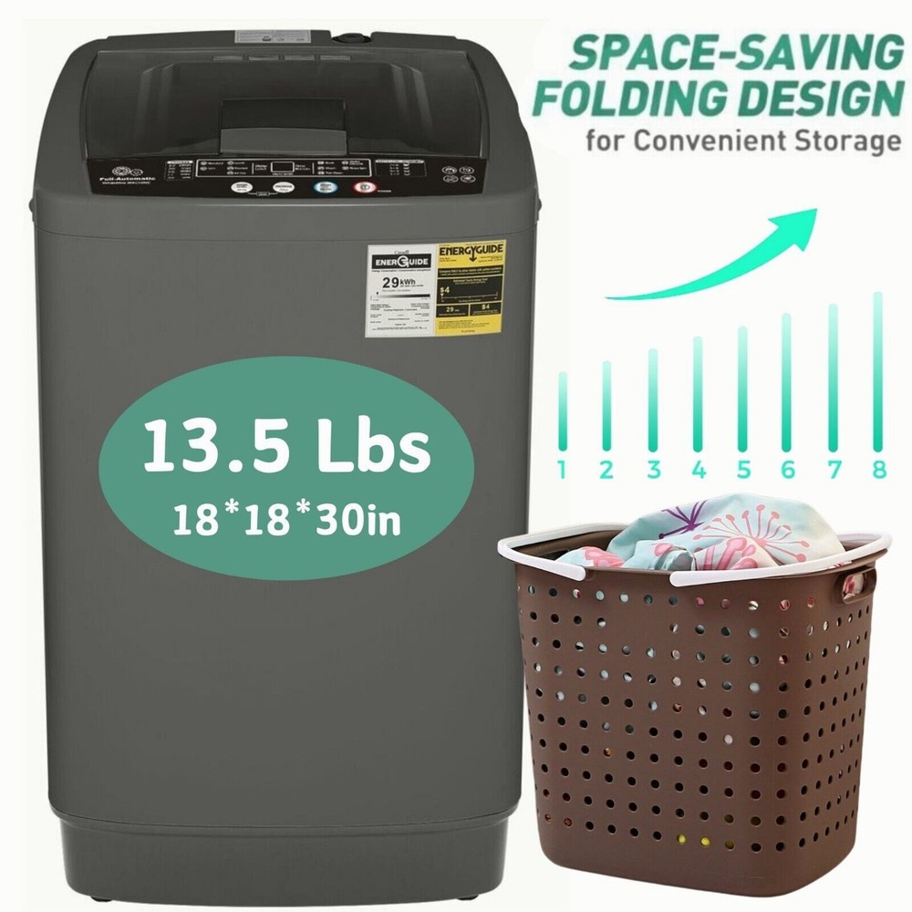 Full Automatic Washing Machine 13.5Lbs Compact Laundry Washer with Drain Pump