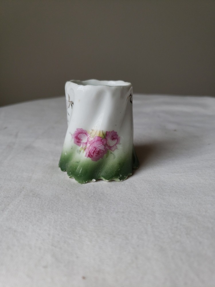 Antique Ceramic Pin Cup Holder Roses