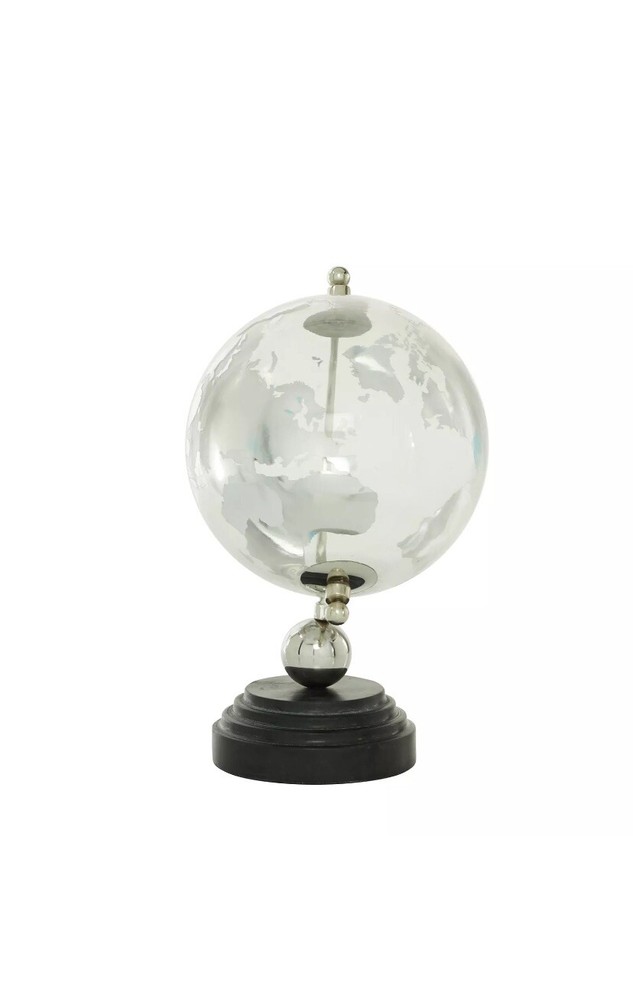 New 13 in. Silver Decorative Globe with Black Marble Base