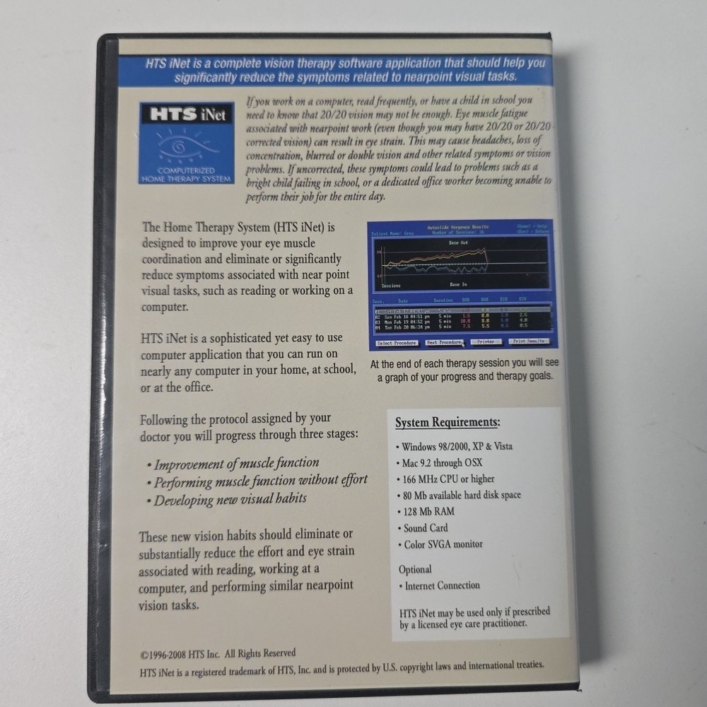 HTS iNet Computerized Home Vision Therapy CD-ROM Eye Strain Exercises Windows XP