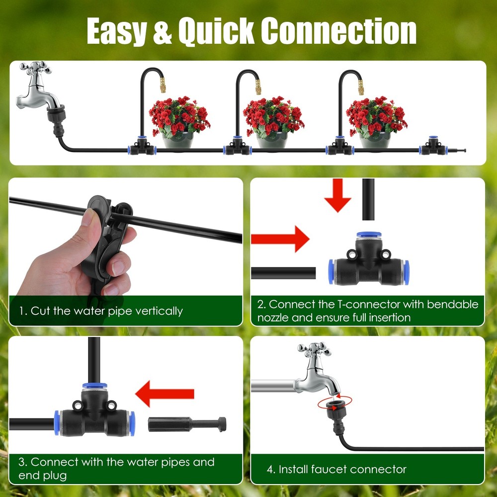 49Ft 360° Bendable Drip Irrigation System Kit Automatic with 20PCS Mist Nozzles