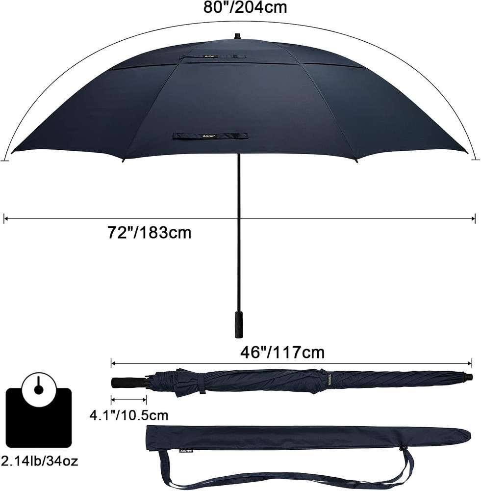 80" Oversized Golf Umbrella - Windproof Double Canopy Design