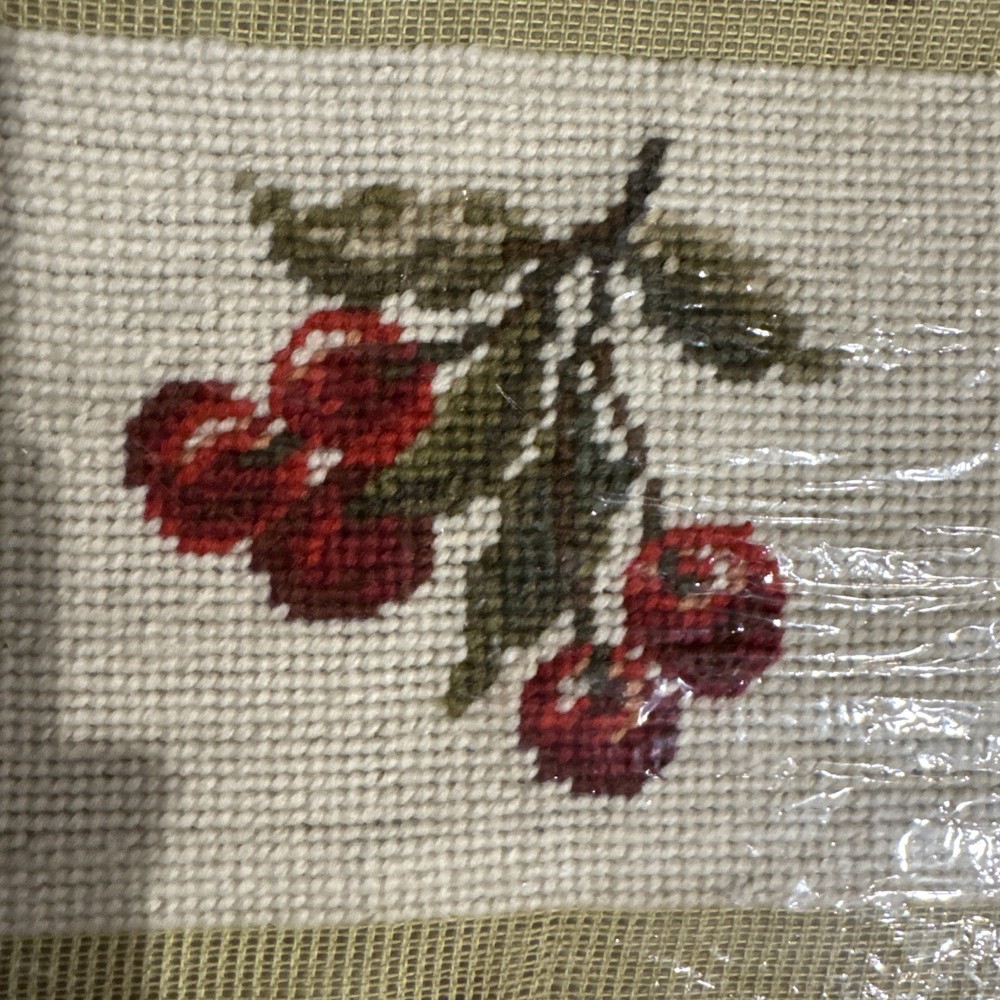 Completed Ivory Cherry Needlepoint Canvas 11" X 5"