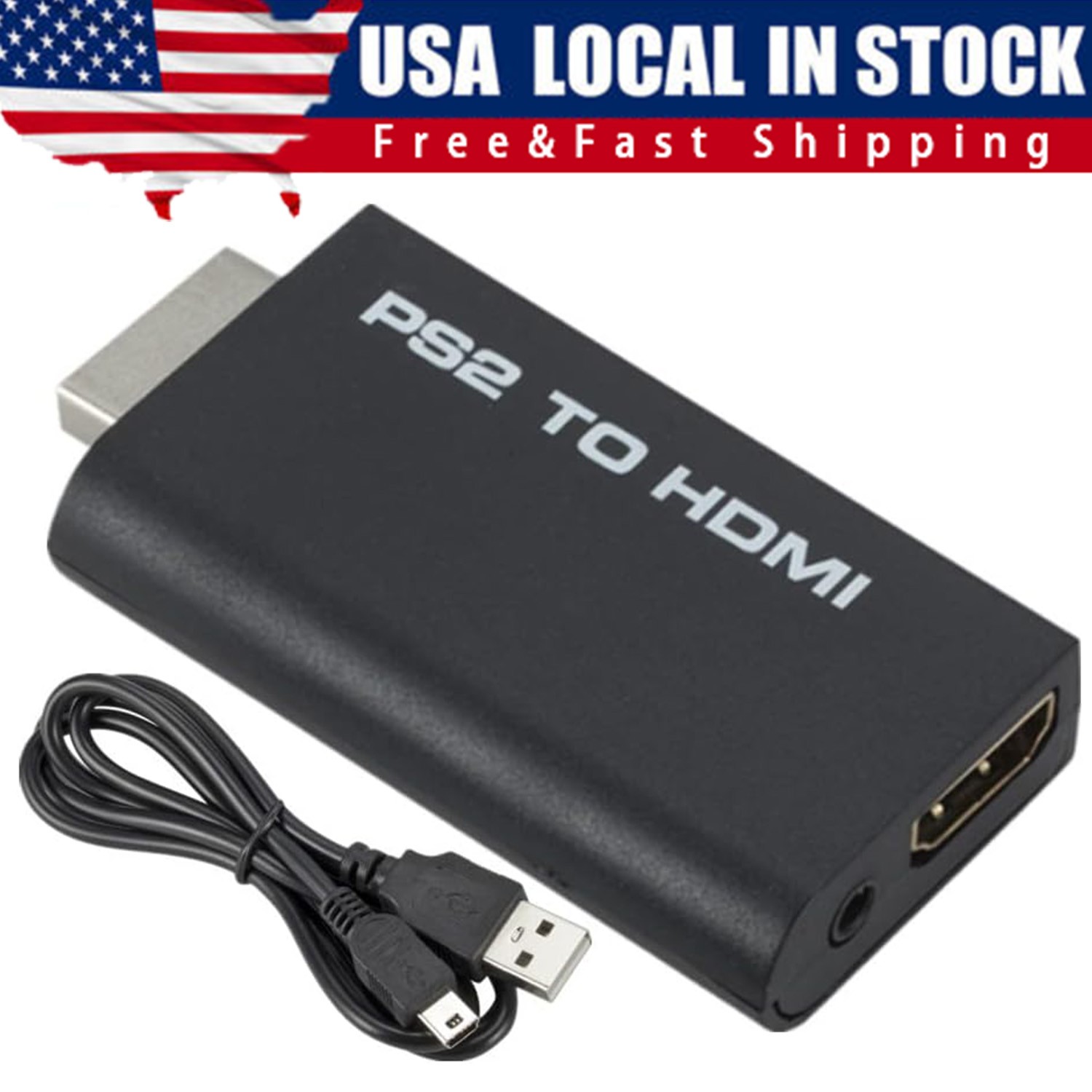 PS2 to HDMI Video Converter Adapter with 3.5mm Audio Output for HDTV Monitor US