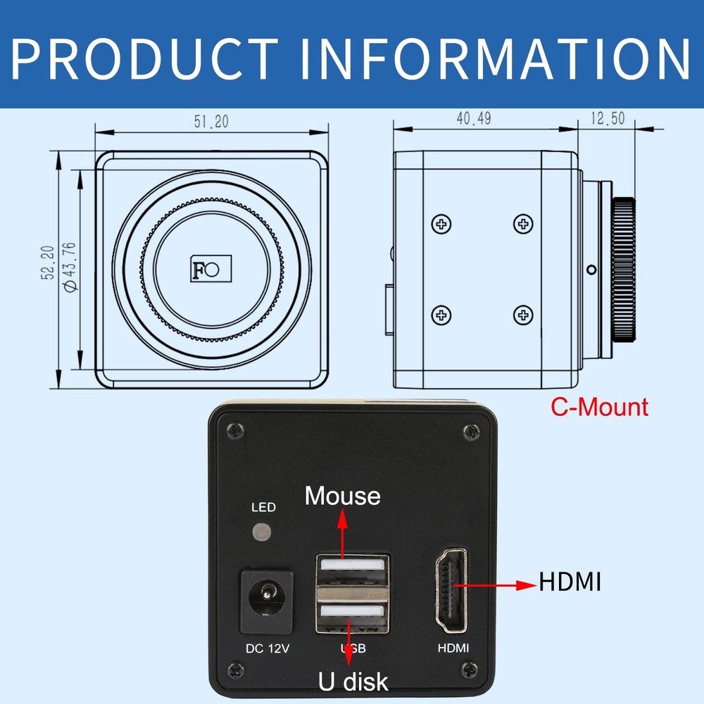KOPPACE HD Measuring Microscope Industrial Camera 2 Million Pixels HDMI Output