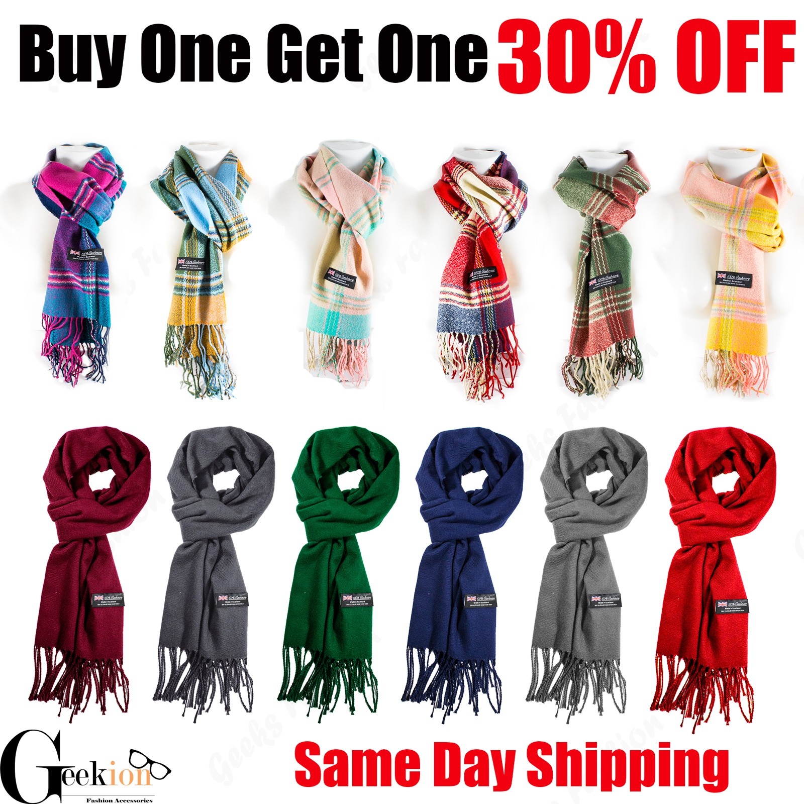 New SOLID 100%CASHMERE winter SCARF High Quality MADE IN SCOTLAND SOFT unisex