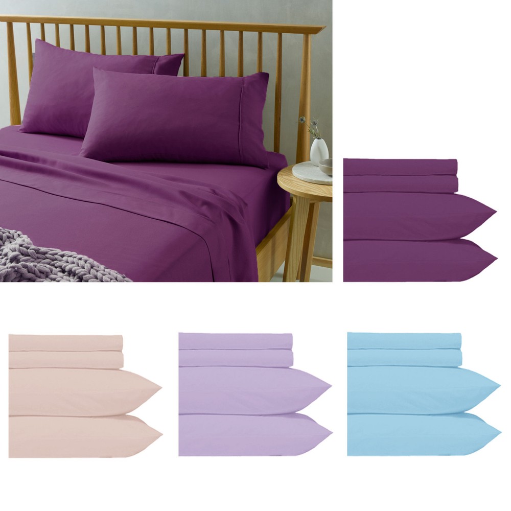 SKY PURPLE PINK LILAC - 4 Pce Microfiber Sheet Set - KING