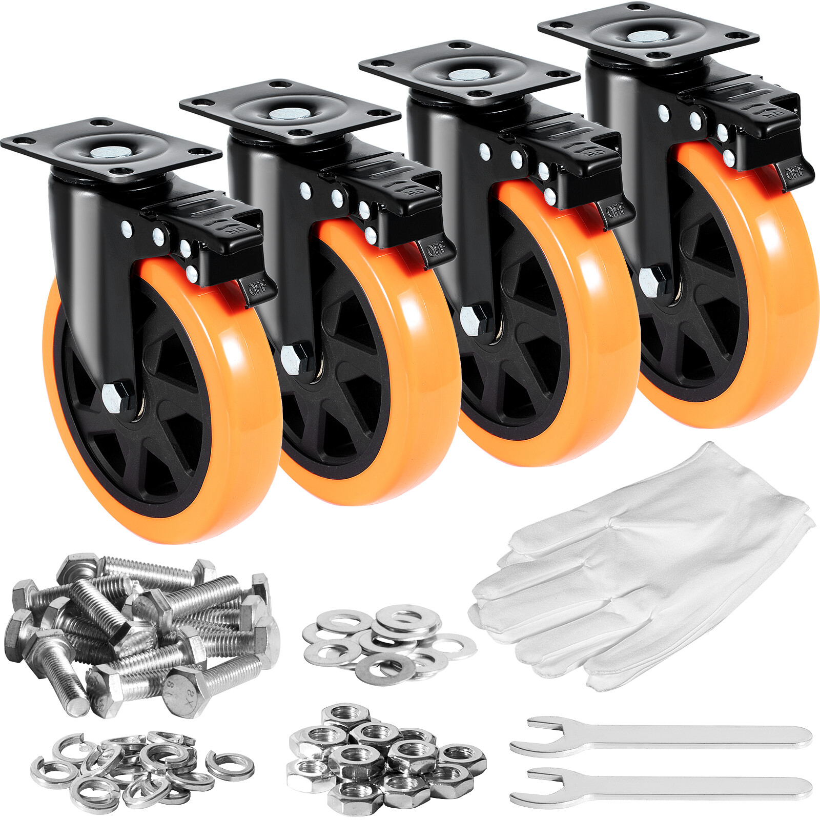 VEVOR 4 Pcs 6" Caster Wheels Swivel Plate Caster Heavy Duty 2800 lbs,Non-Marking