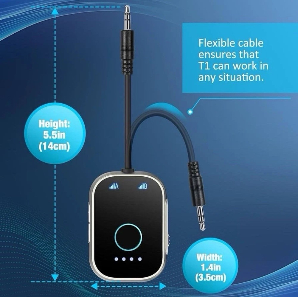 Swiitech Transmitter Receiver for TV, 2-in-1 Bluetooth 5.3 Adapter for Airplane