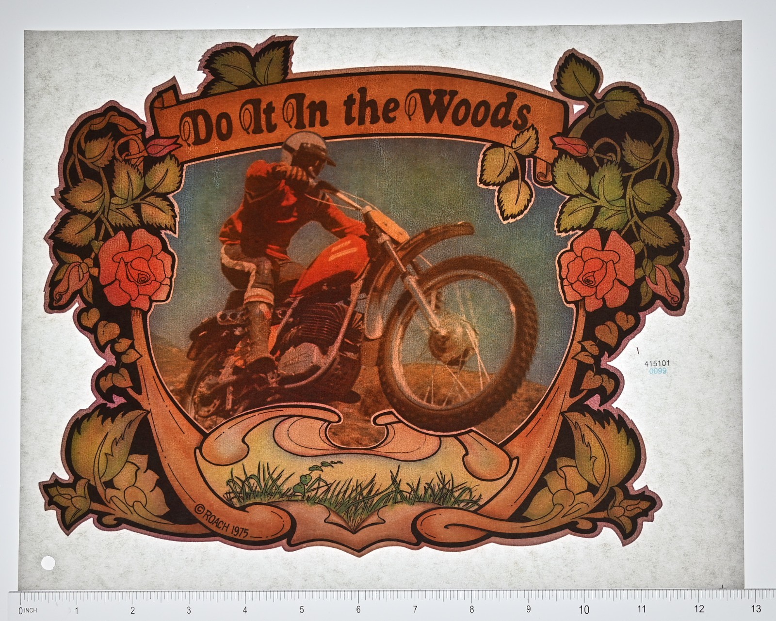 Original VINTAGE 1970s Heat Transfer | Do It In The Woods Motocross Biker