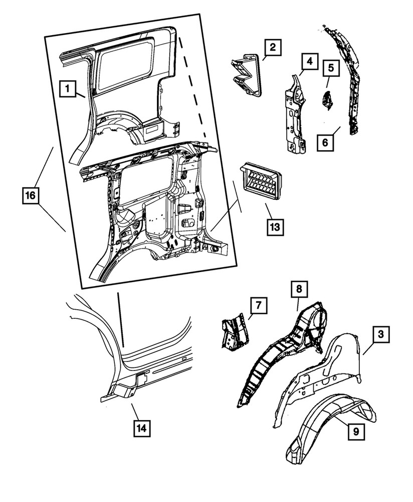 Genuine Mopar Rear Wheelhouse Panel Left Front 55113209AA