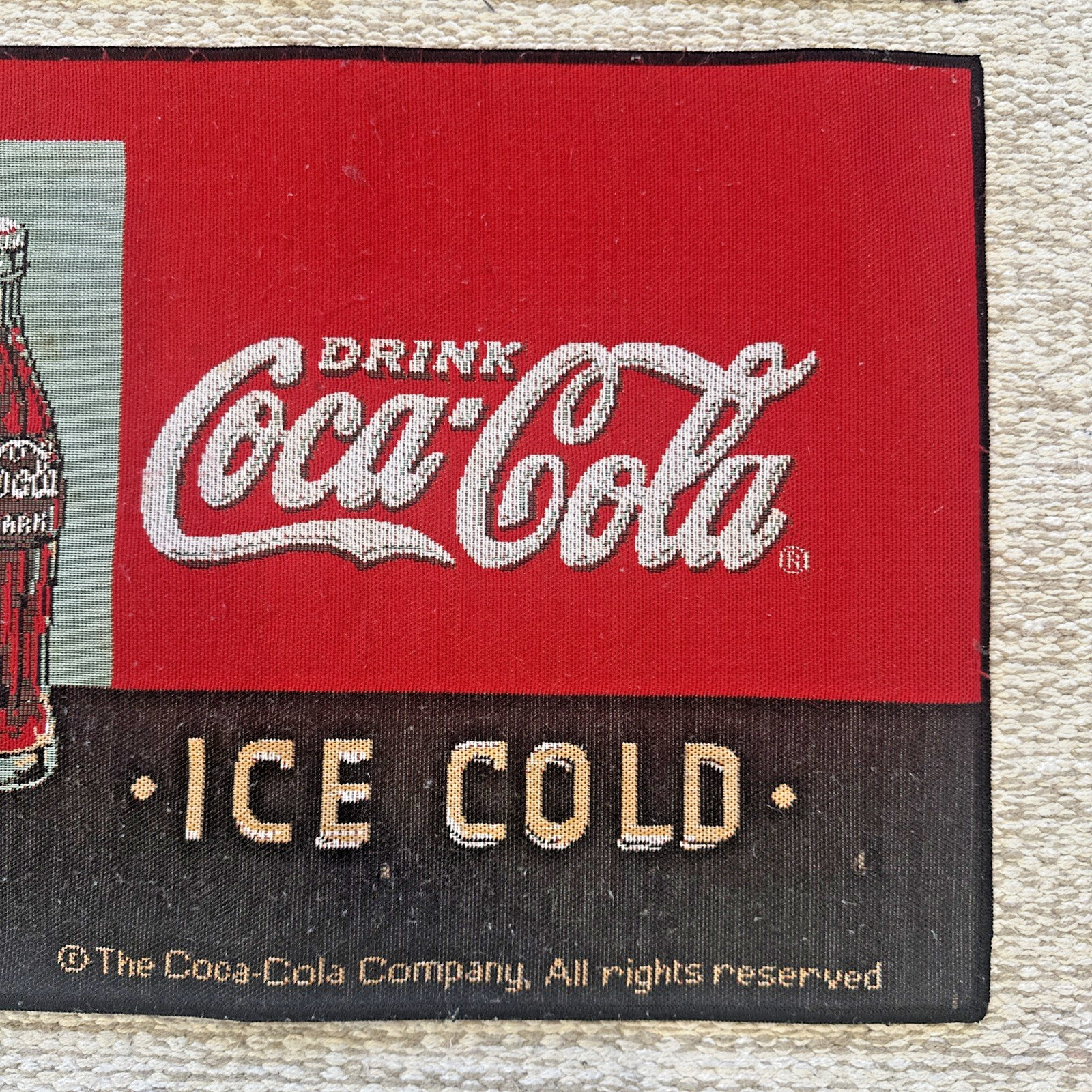 Drink Coca Cola Ice Cold Set of 4 Cloth Table Placemats Red Vtg Coke Ad ~18”x13”