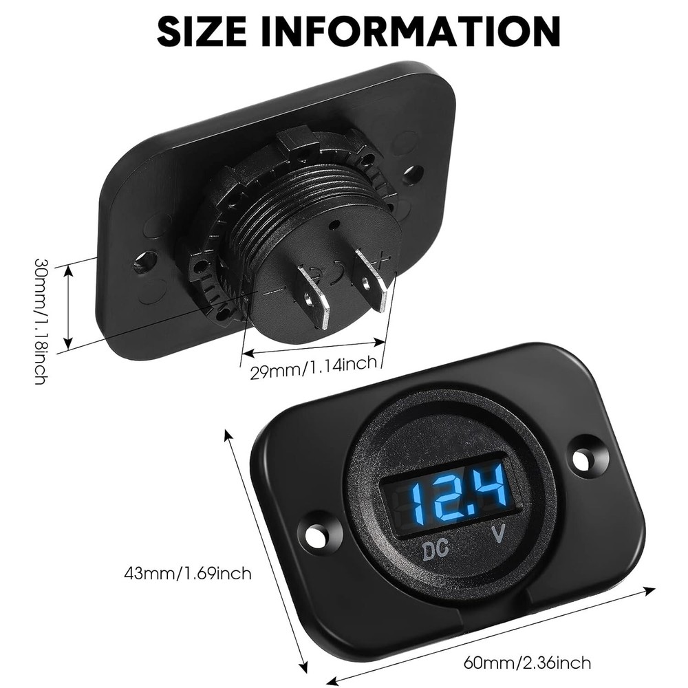 4 Pieces Blue Dc 12v 24v Voltage Meter LED Digital Waterproof Panel W/ Terminals
