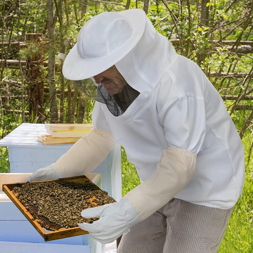 Beekeeping Protective Jacket Veil Suit + Beekeeping Long Sleeve Gloves Set