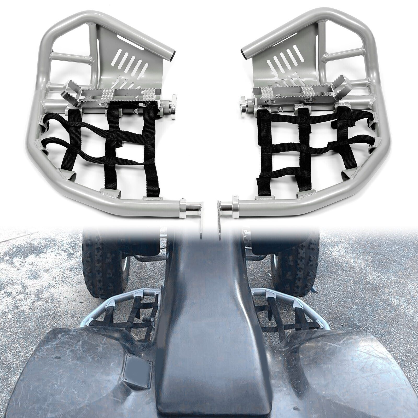 For Honda Sportrax 400 TRX 400EX 400X Nerf Bars Pro Peg Silver Bars Black Nets