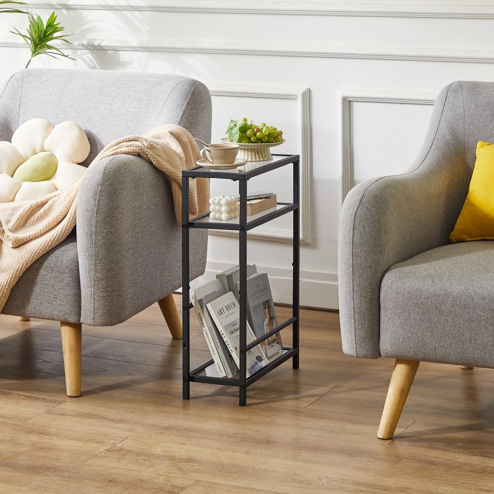 IBUYKE Narrow Side Table with Storage Shelf, 3 Tier Slim End Table,Modern Sof...