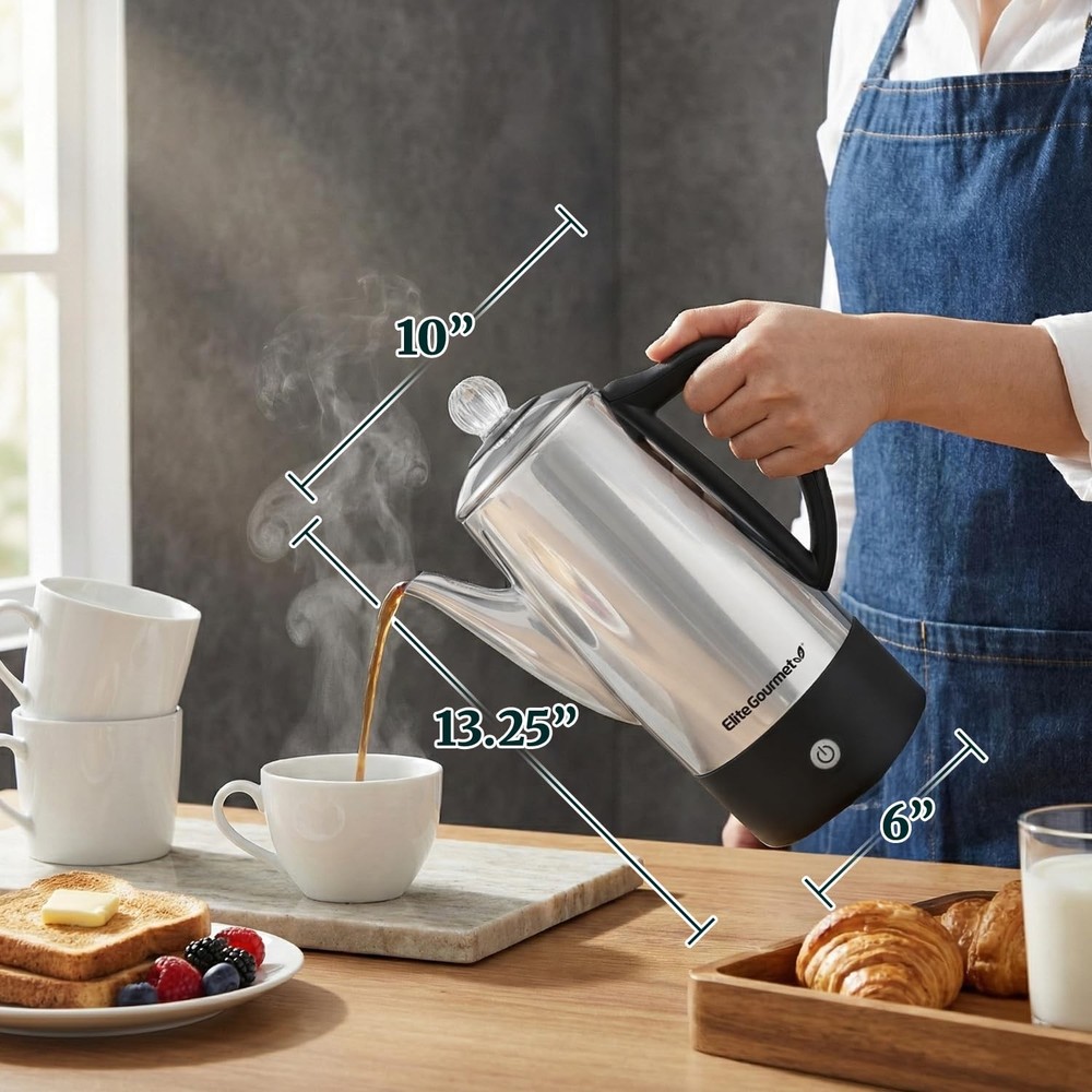 EC812 Electric 12-Cup Coffee Percolator with Keep Warm, Clear Brew Progress K...