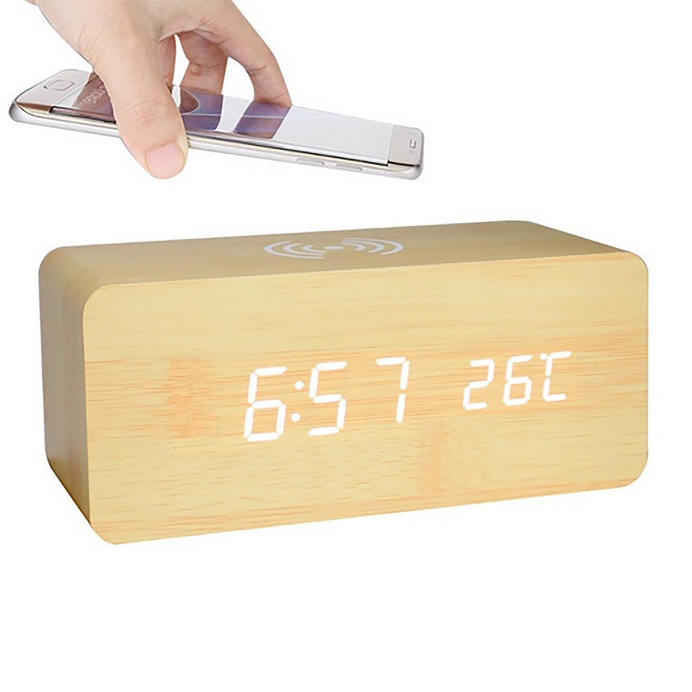 Bamboo Wireless Phone Charger/Digital Clock