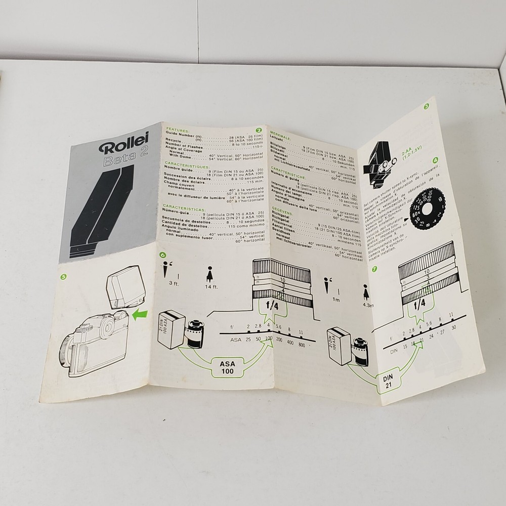 Vintage ROLLEI FLASH BETA 2 INSTRUCTION BOOK Guide Pamphlet Multiple Languages