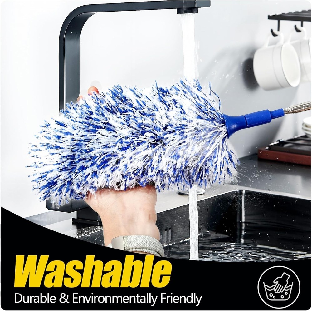 Ultra-Soft Extendable Feather Duster with Washable Heads for Delicate Surfaces