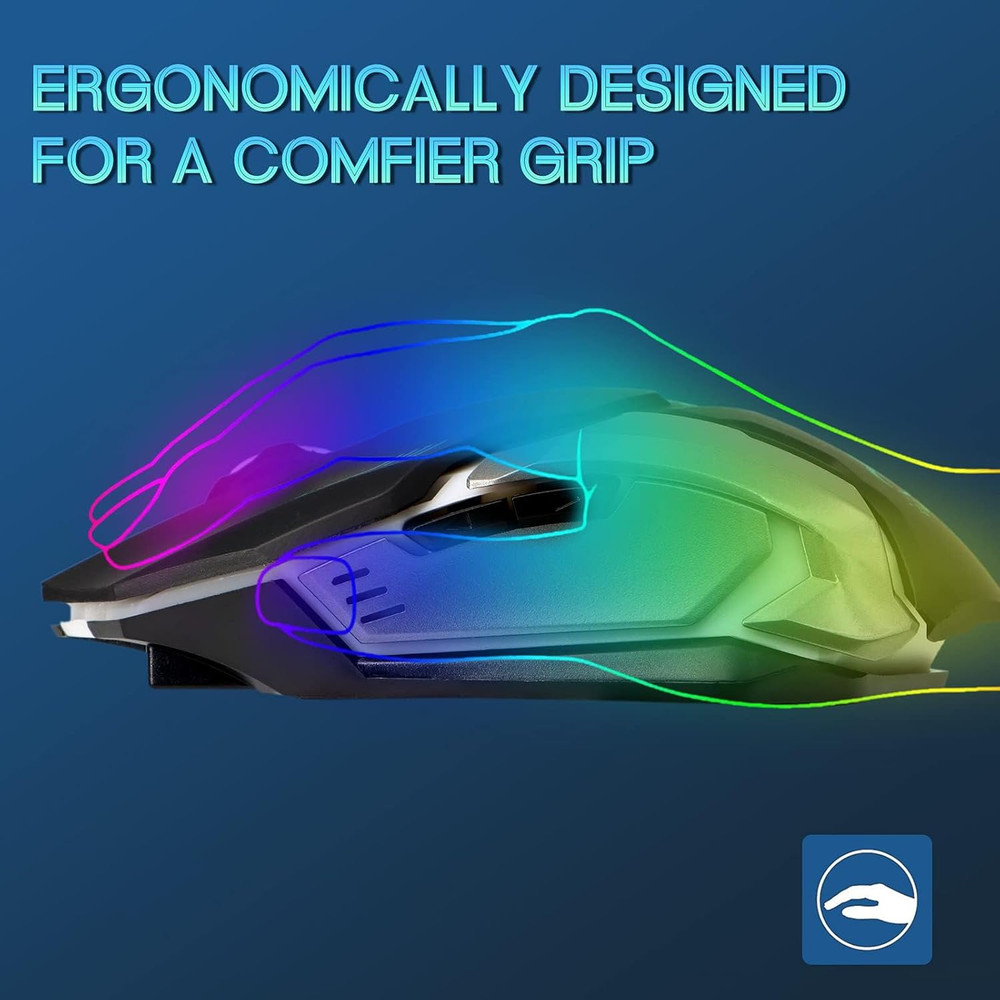 Wireless Mouse, C8 Silent Click Wireless Rechargeable Mouse with Colorful LED L