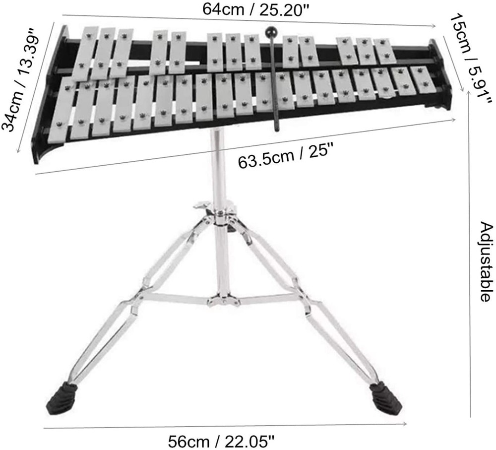 32 Note Glockenspiel Xylophone Percussion Kit with Height Adjustable Stand, D...