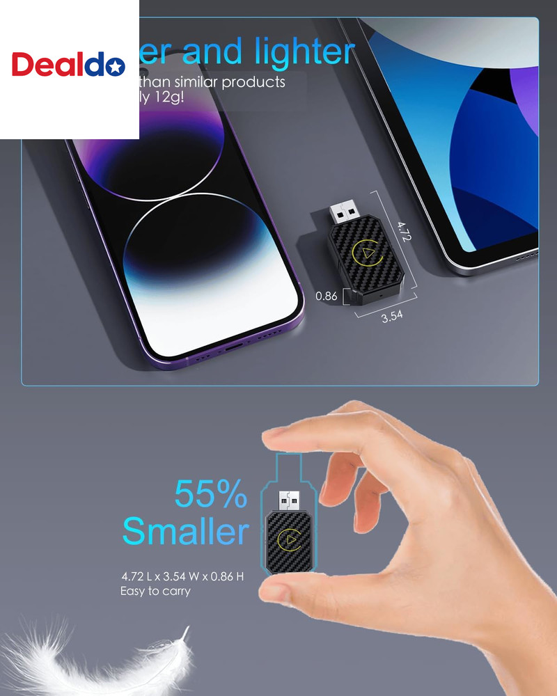 Mini Wireless Carplay Adapter for Apple, Plug & Play Low Latency Converts Wired