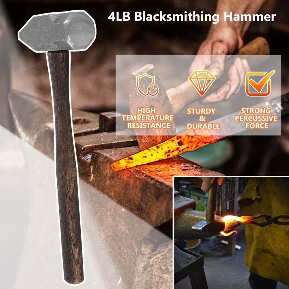 Blacksmith 4LB Handmade Forge Hammer for Farrier, Knife Maker, Tool Collector