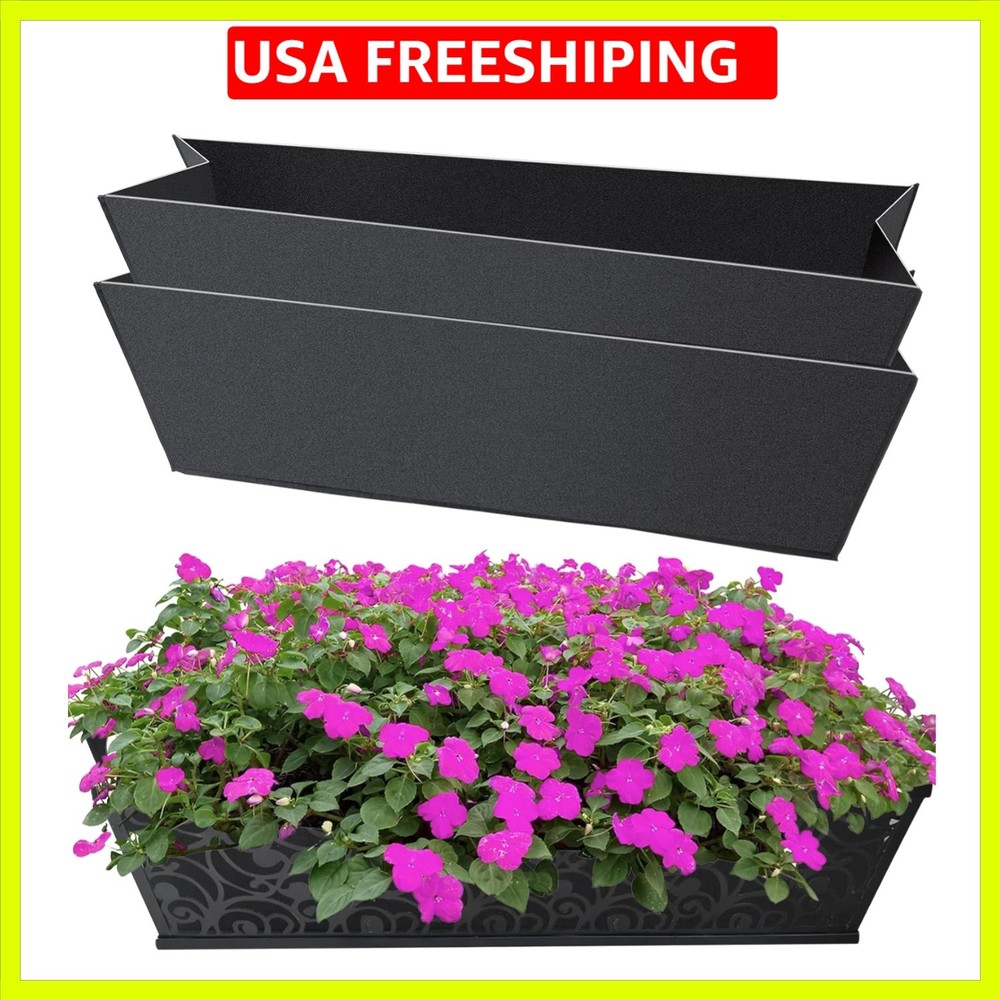 2PCS 24Inch Rectangle Window Box Liner Felt Planter Basket Liner Insert Black...