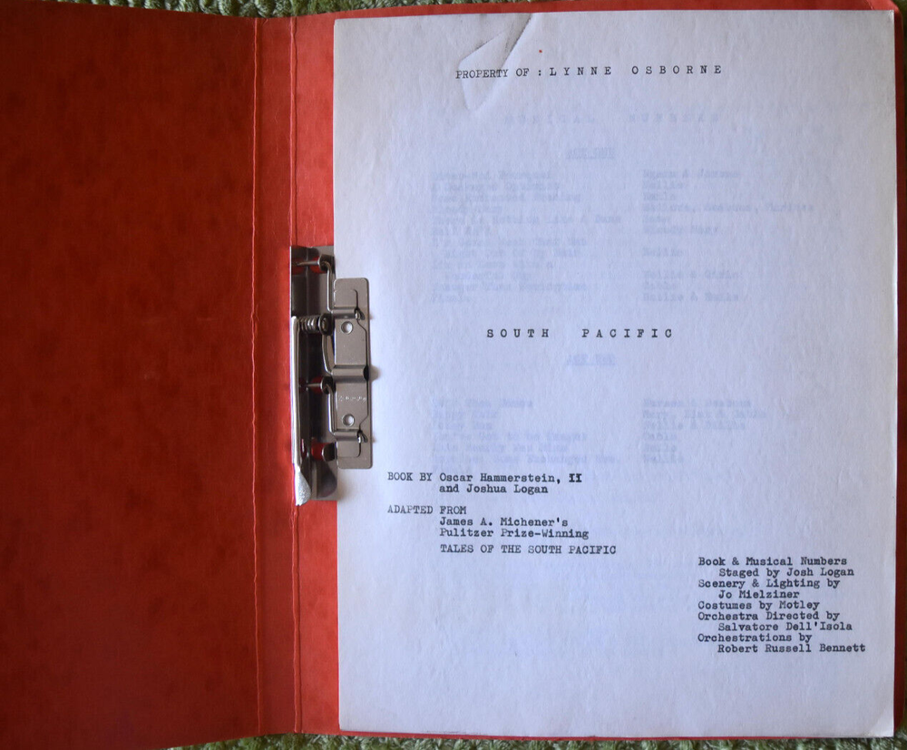 1949 " South Pacific " Musical Original Screenplay Script