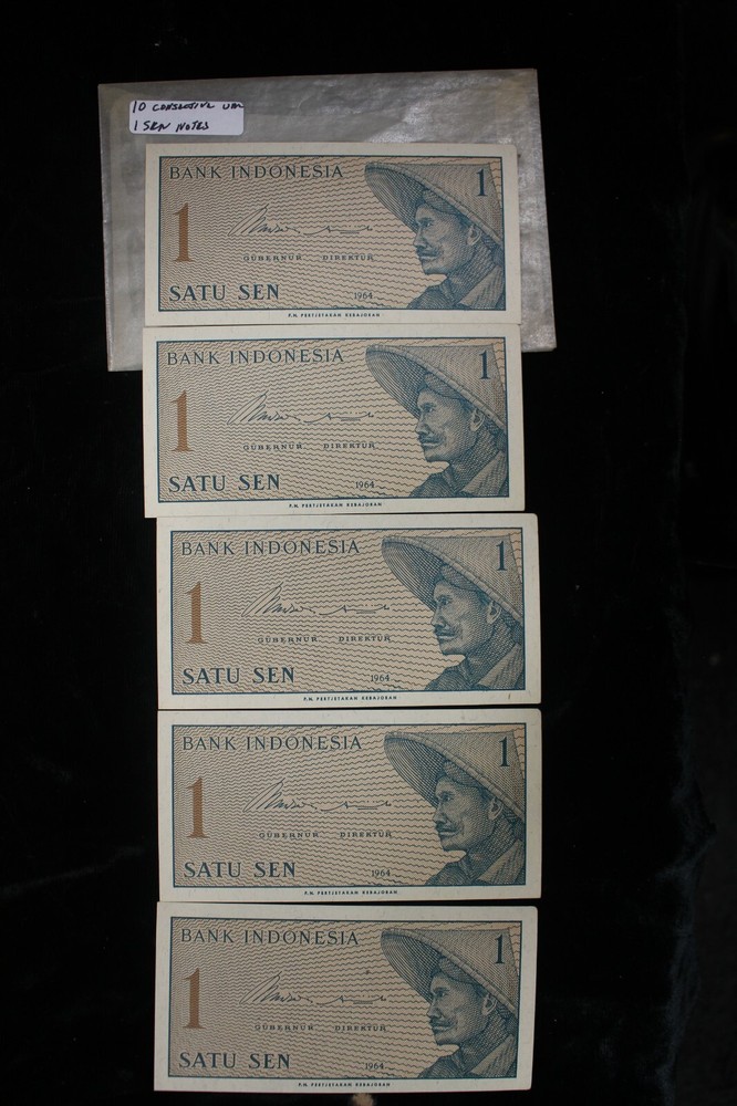 1964 Indonesia 1 Sen 10 Consecutive Uncirculated Notes 90-99