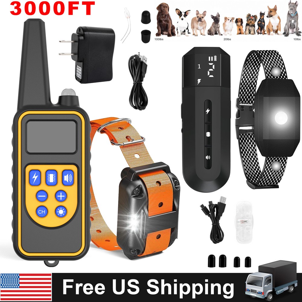 3000 FT Remote Dog Shock Training Collar Rechargeable Waterproof LCD Pet Trainer